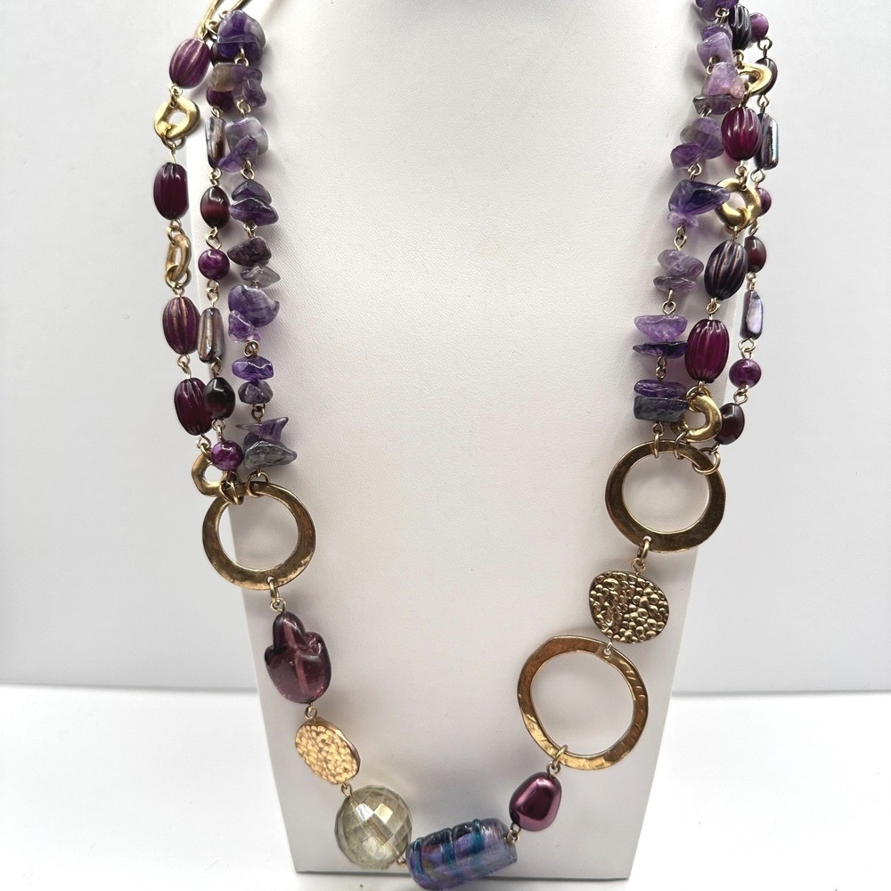 Vintage 80s Strand Purple Amethyst & Mix Bead Statement Choker Necklace Jewelry